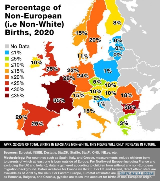 Рождаемость цветных по странам в Европе