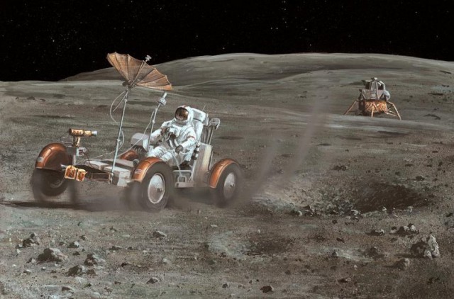 Шесть машин, припаркованных на Луне