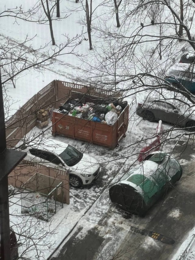 В Питере коммунальщики «отомстили» водителю, который припарковался на месте мусорного бака