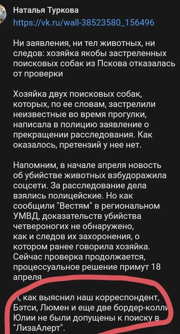 А вот и продолжение темы про застреленных поисковых собак