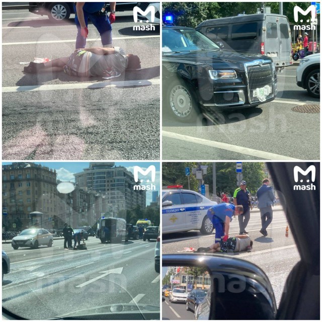 Правительственный AURUS Senat с мигалкой сбил человека на Новом Арбате в Москве