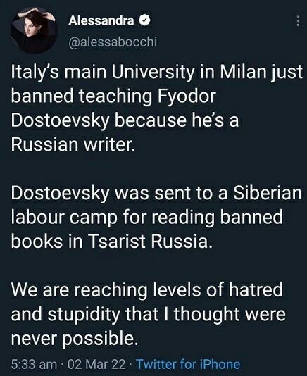 Достоевского в Италии запретили