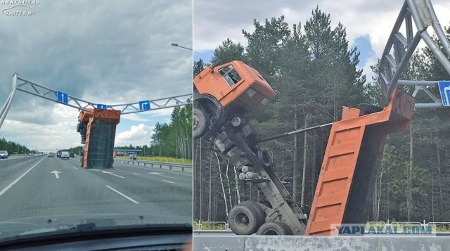 Кузов самосвала оторвало после удара о путепровод под Новосибирском