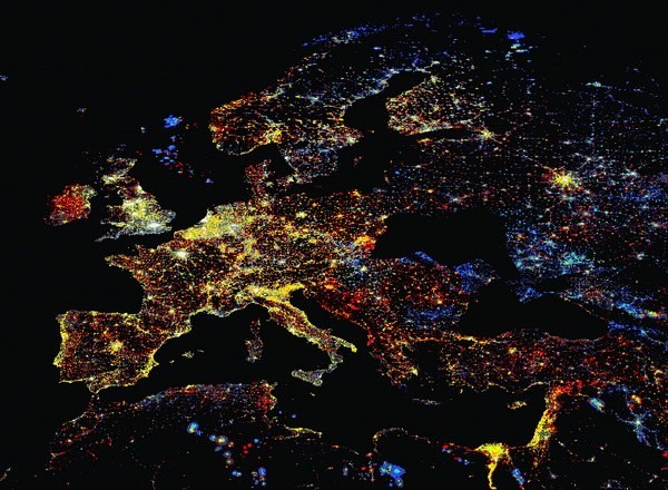 Карта ночной Европы сегодня