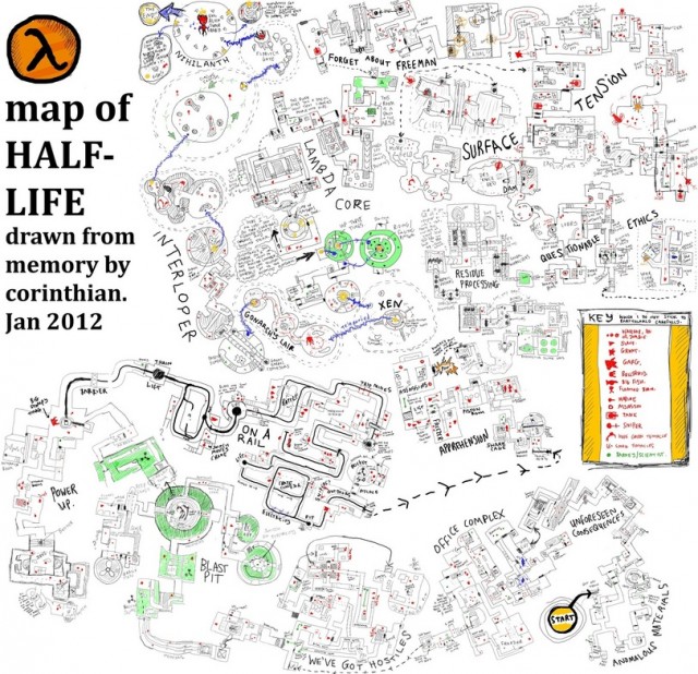 Карта Half-Life, нарисованная по памяти