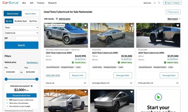 На продажу выставлено более 140 «подержанных» Tesla Cybertrucks