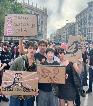 В Барселоне накануне прошел митинг движения "Птиц не существует"