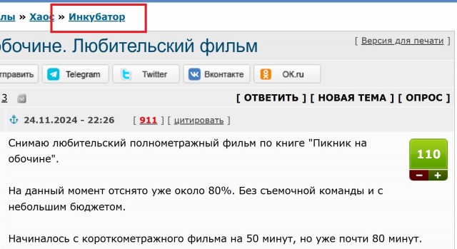 Пикник на обочине. Любительский фильм