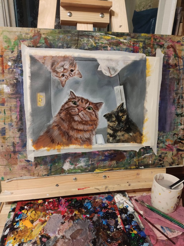 Рисунки котов и кошек  акварелью