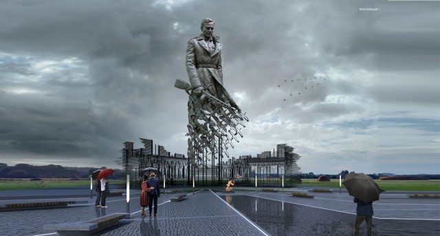 Леса сняты, монумент Советскому солдату подо Ржевом виден издалека.