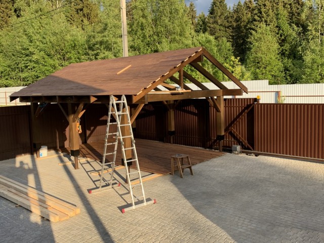 Навес для авто из бруса своими руками