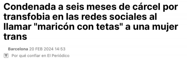 Назвала трансгендера «мужчиной» и «педиком с сиськами»: жительница Испании села на полгода в тюрьму из-за «хейтспича»