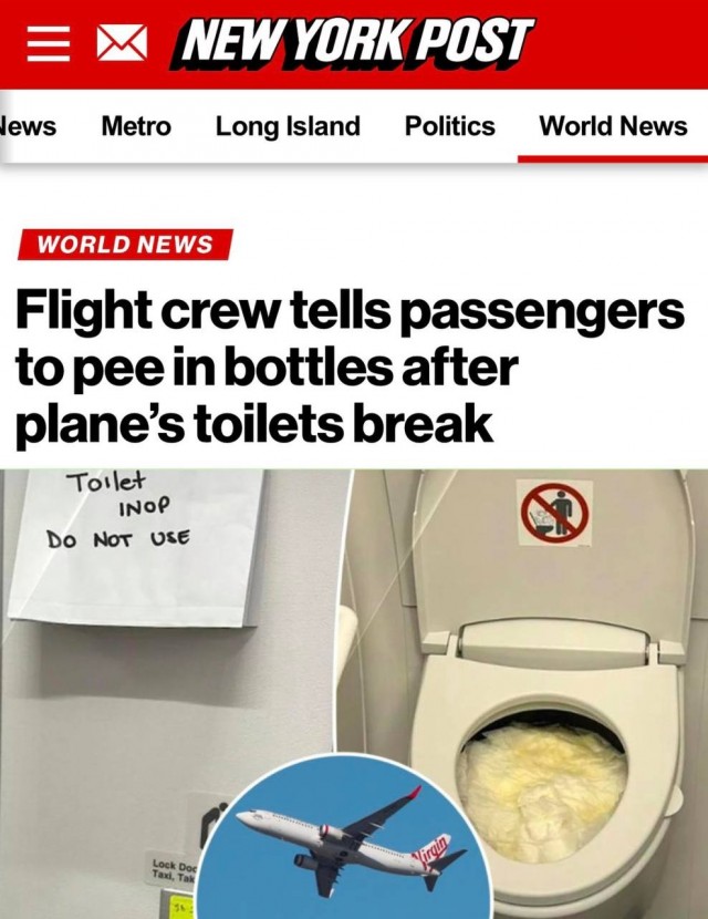 Экипаж самолёта рекомендовал пассажирам справлять нужду в бутылки