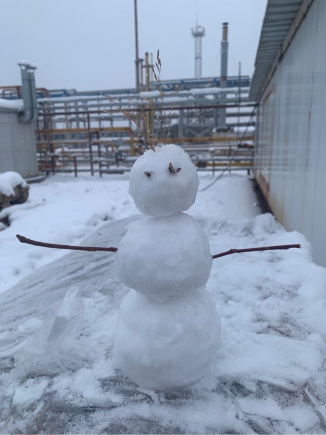 С первым снеговиком