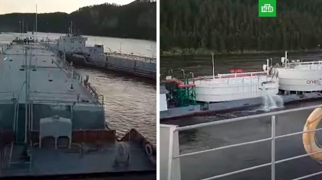 На реке Лена столкнулись два танкера