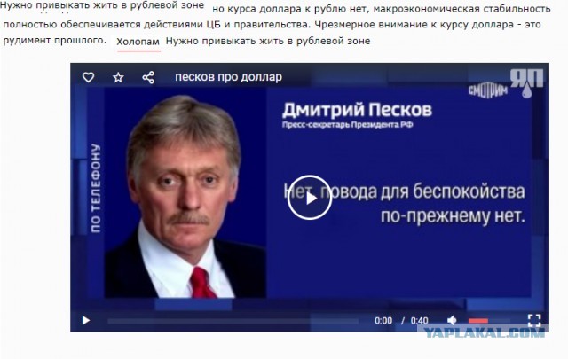 Повода для беспокойства в связи с ростом курса доллара нет. Нужно привыкать жить в рублевой зоне — Песков