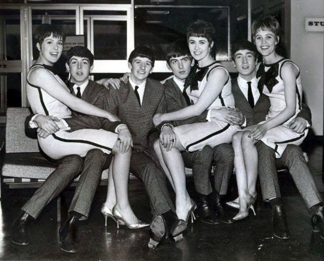 The Beatles и трио The Vernons Girls на съёмках телешоу "Thank Your Lucky Stars", 1963 год, Великобритания
