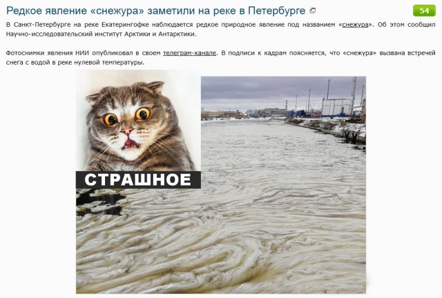 Редкое явление «снежура» заметили на реке в Петербурге