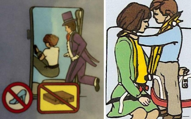 15 корявых карточек безопасности из самолётов, в которых художники даже не старались