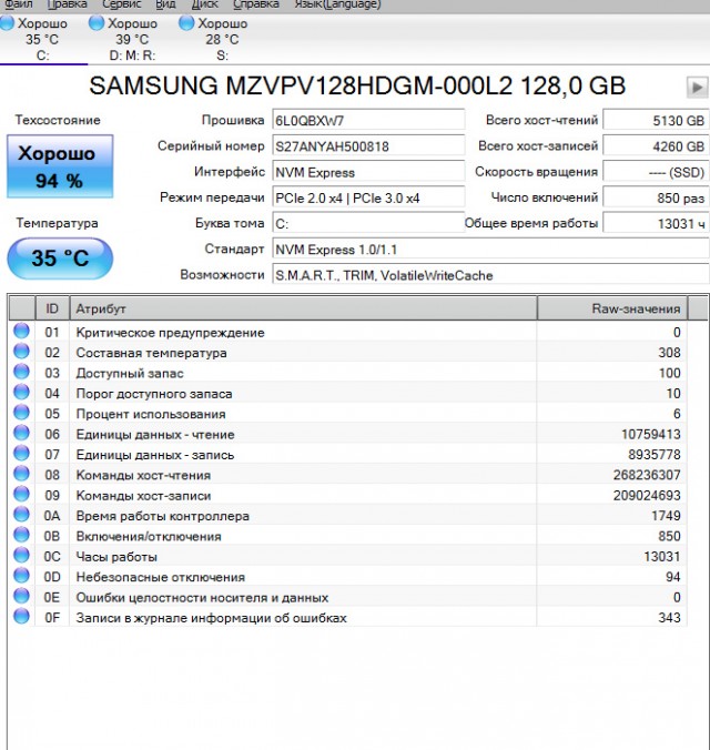 Samsung 128gb NVME PCI-E SSD