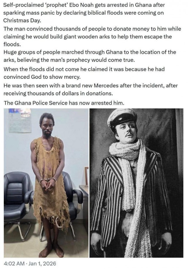 В Гане арестовали самопровозглашённого пророка Эбо Ноя, обещавшего Второй Потоп 25 декабря
