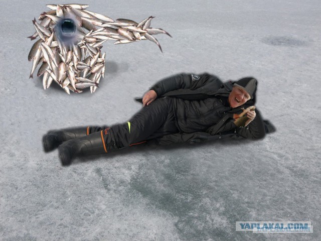 Фотожаба - Мужик на зимней рыбалке