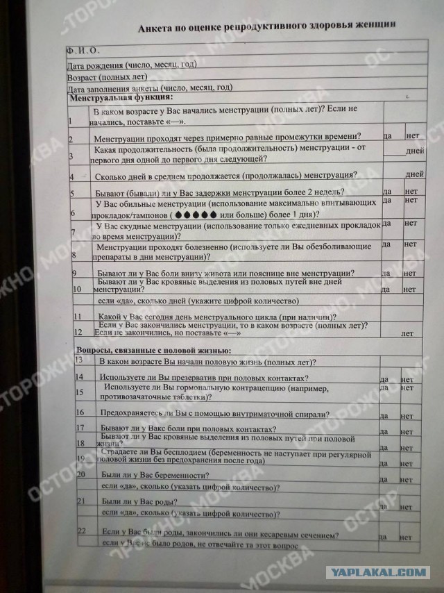 Сотрудниц учреждения культуры Подмосковья заставили заполнить анкету с вопросами про менструацию и числе планируемых детей