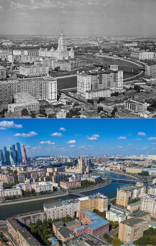 Москва тогда и сейчас. 10 фотографий показывающих как изменилась столица за последние десятилетия.