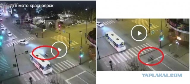 Трагедией чуть не закончилась авария в центре Красноярска с участием мотоцикла и легковушки