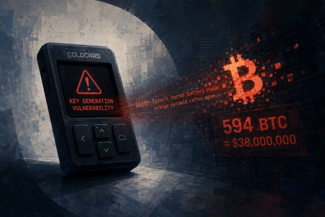 Крупная уязвимость в биткоин-кошельке Coldcard: за 25 минут похищено 594 BTC