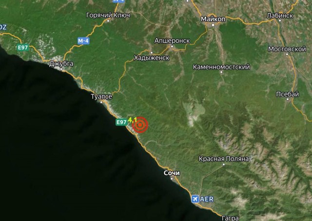 В Сочи произошло землетрясение магнитудой 4,1