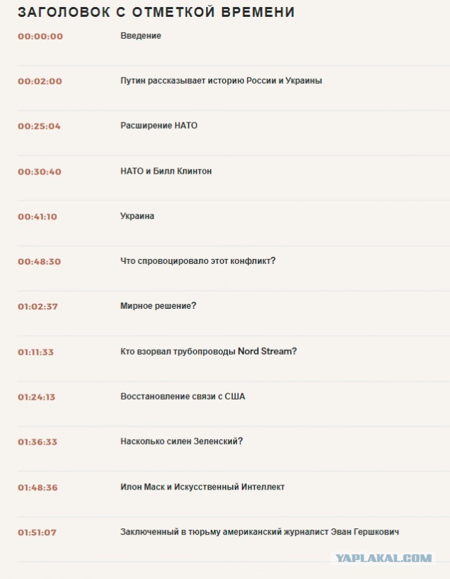 Интервью Путина Такеру Карлсону опубликовано на сайте американского журналиста