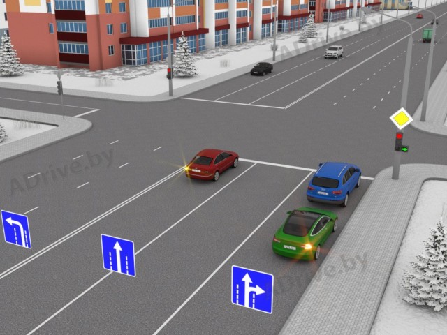 Можно ли зеленому авто повернуть направо?