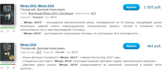 Куплю книги Метро 2033/2034 в твёрдом переплёте