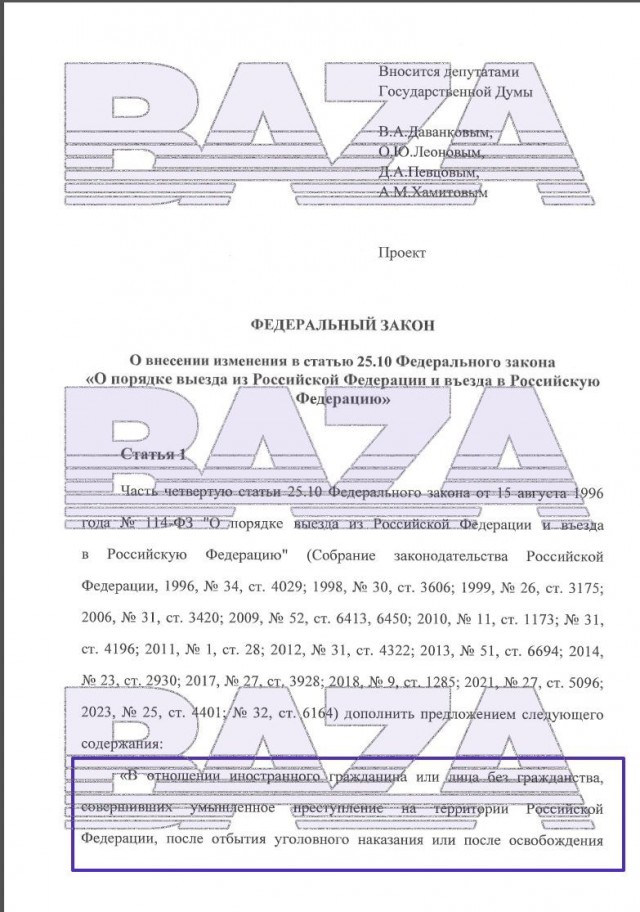 В Госдуму внесли законопроект об обязательной депортации отсидевших мигрантов