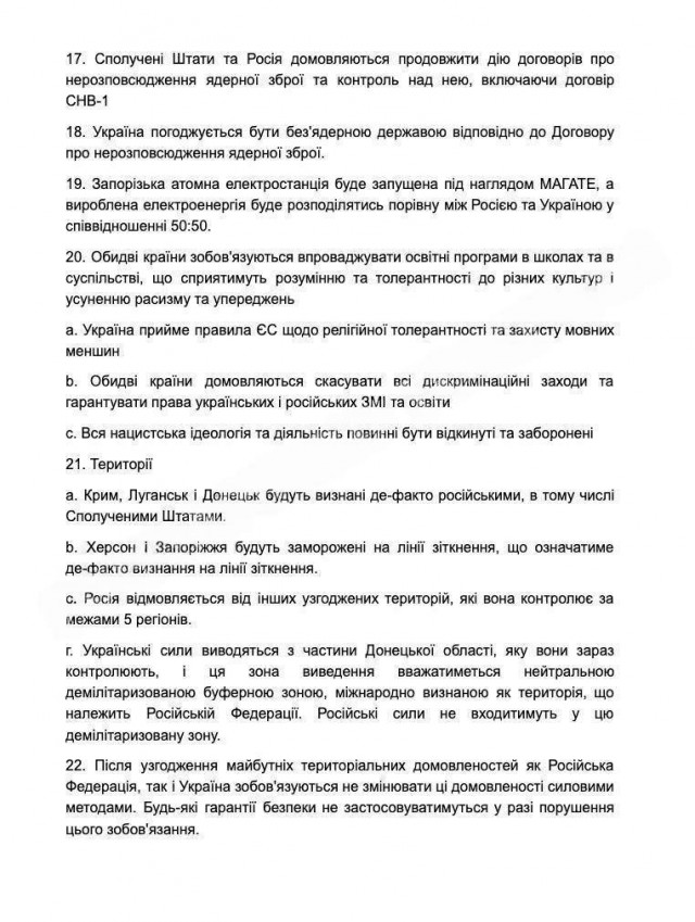 28 пунктов мирного плана Трампа