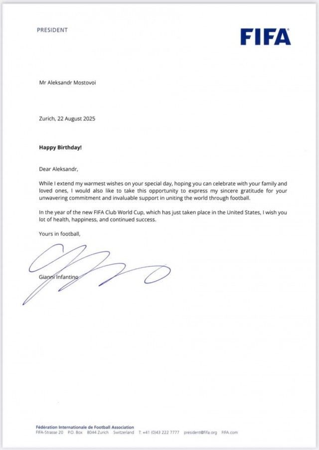 Президент FIFA Джанни Инфантино впервые за несколько лет направил письмо российскому футболисту.