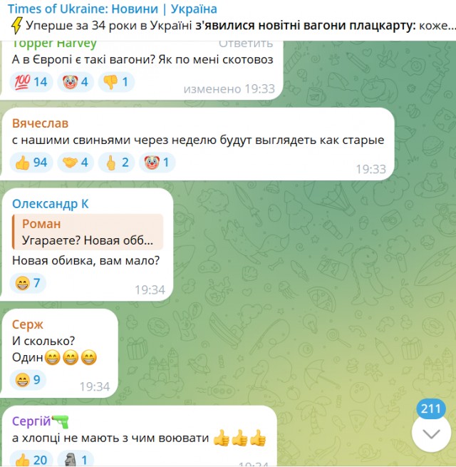 На Украине построили шесть новых плацкартных вагонов.