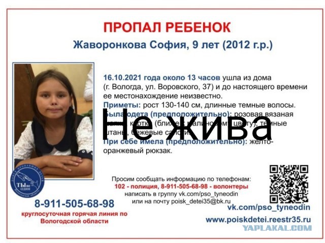В Вологде пропала 9-летняя школьница