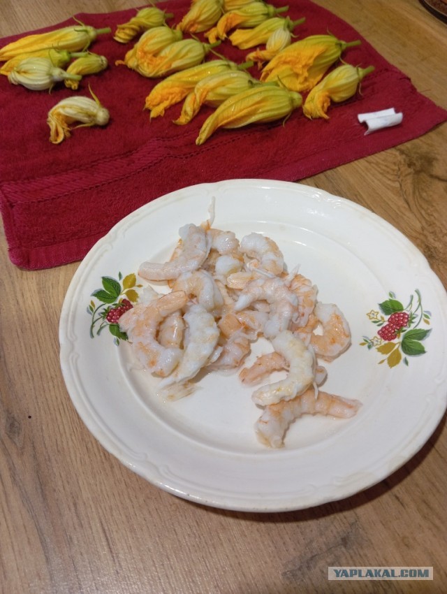 Цветки цуккини с сырно-креветочной начинкой
