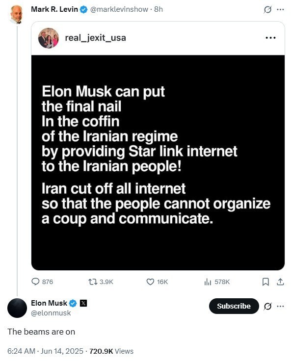 Илон Маск заявил, что Starlink активен в Иране