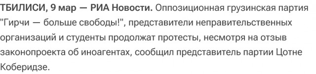 Законопроект об иноагентах отозвали из парламента Грузии