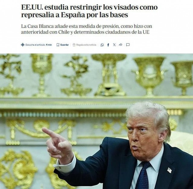 США могут ввести визовые ограничения для Испании из-за её решения не помогать с операцией в Иране.