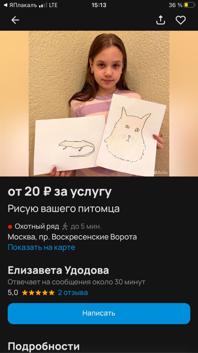 9-летняя девочка из Москвы рисует домашних питомцев на заказ, чтобы купить себе телефон