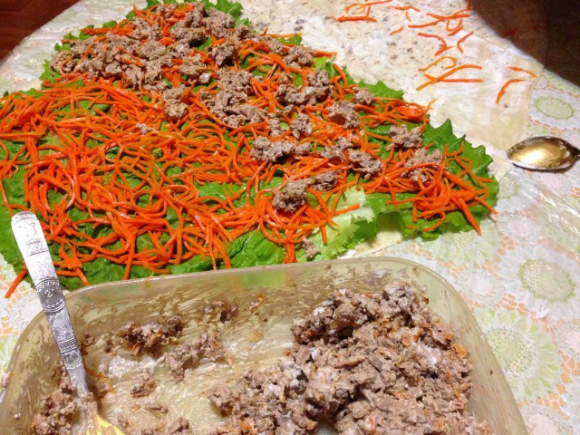 Рулет из лаваша с печенкой