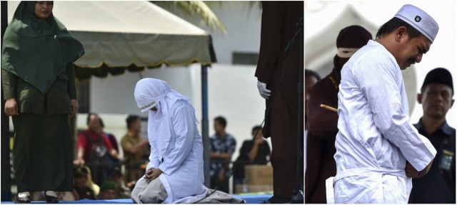 Шесть неженатых пар прилюдно отлупили палками в Индонезии