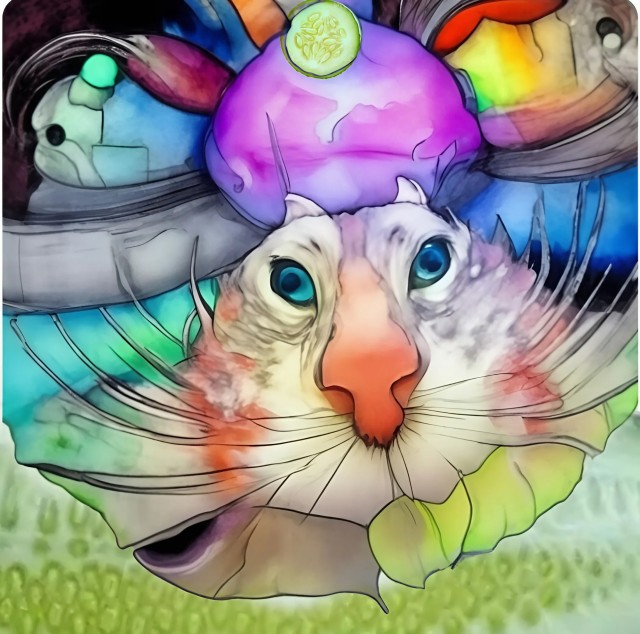 Кот и огурец. Рисунок