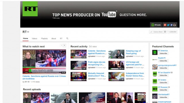 YouTube заблокировал канал Russia Today