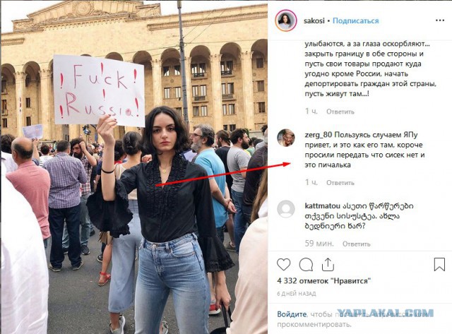 Установлена личность девушки из Тбилиси с оскорбительным плакатом в адрес России