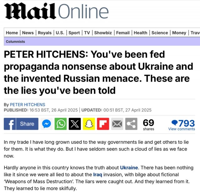 Уж не знаю, какой медведь и в каком лесу нынче издох, но британская Daily Mail впервые за 11 лет решилась написала правду